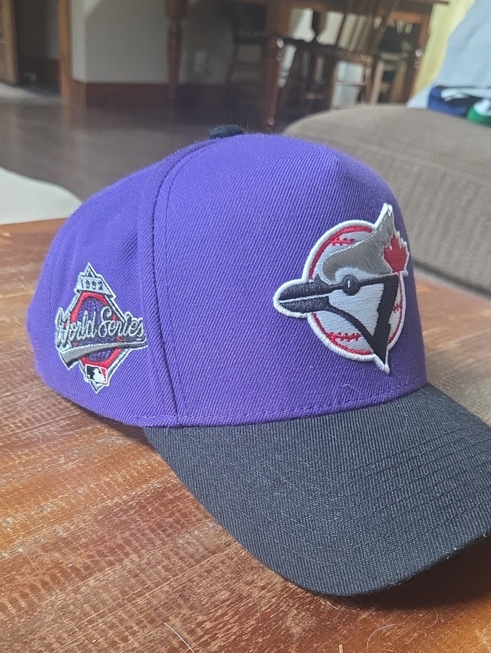 Purple and Black Jays Hat with Embroidered Blue Jay Logo 1992 World Series